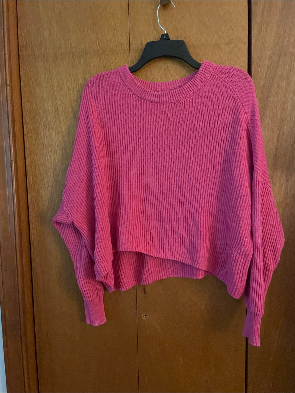 Cotton On Cropped Ribbed Crewneck Sweater in Hot Pink